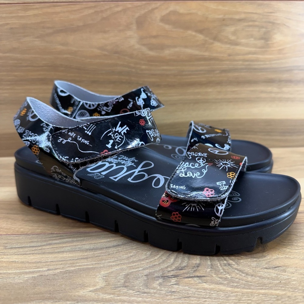 ALEGRIA Playa Sandals Womens 10 EU 40 Peace Love Patent Leather Wedge